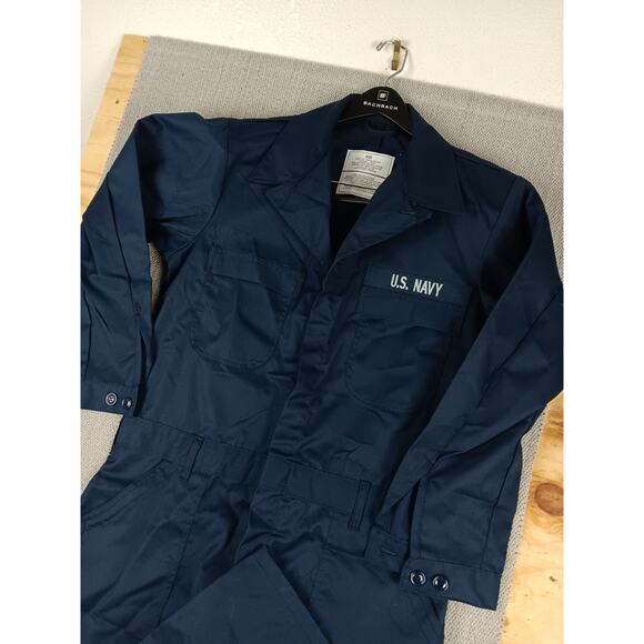 US Navy Coveralls Mens 44R Blue Full Zip Pockets Jumpsuit Workwear Deadstock - Picture 3 of 12